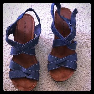 Platform Wedge Sandal Blue Leather